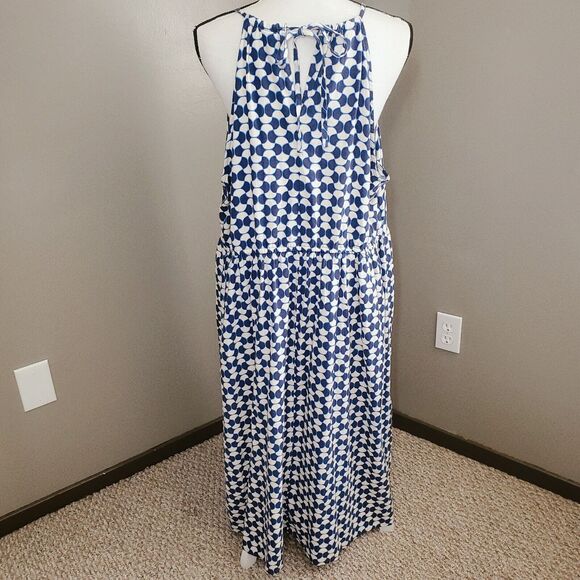 Ava & Viv Dress Women's Size 2X Blue White Geometric Halter Neck Pockets New - Picture 4 of 14